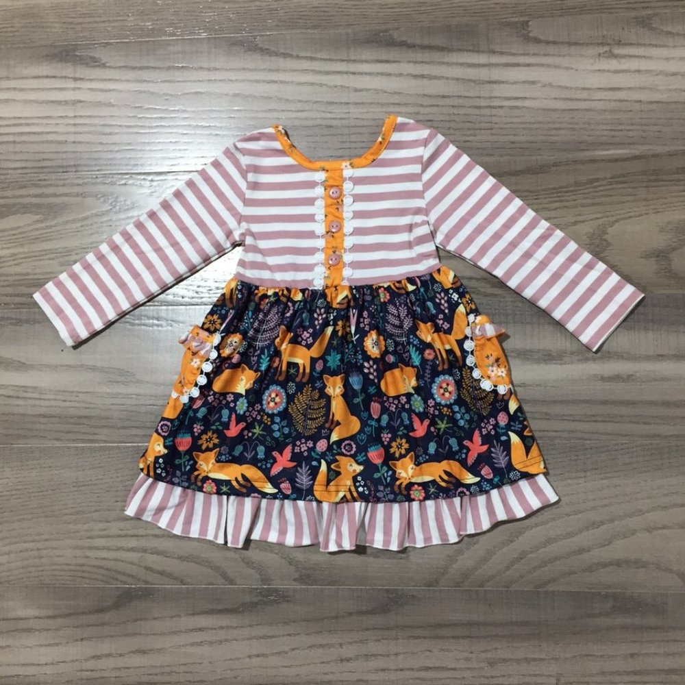 Boutique Girls Fox Long Sleeve Ruffle Dress